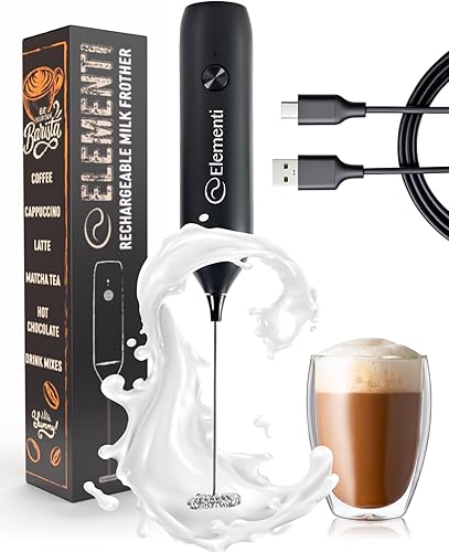 Elementi Mezclador de bebidas recargable con varilla espumadora de leche, potente espumador recargable USB-C y varita mezcladora de café, batidor de