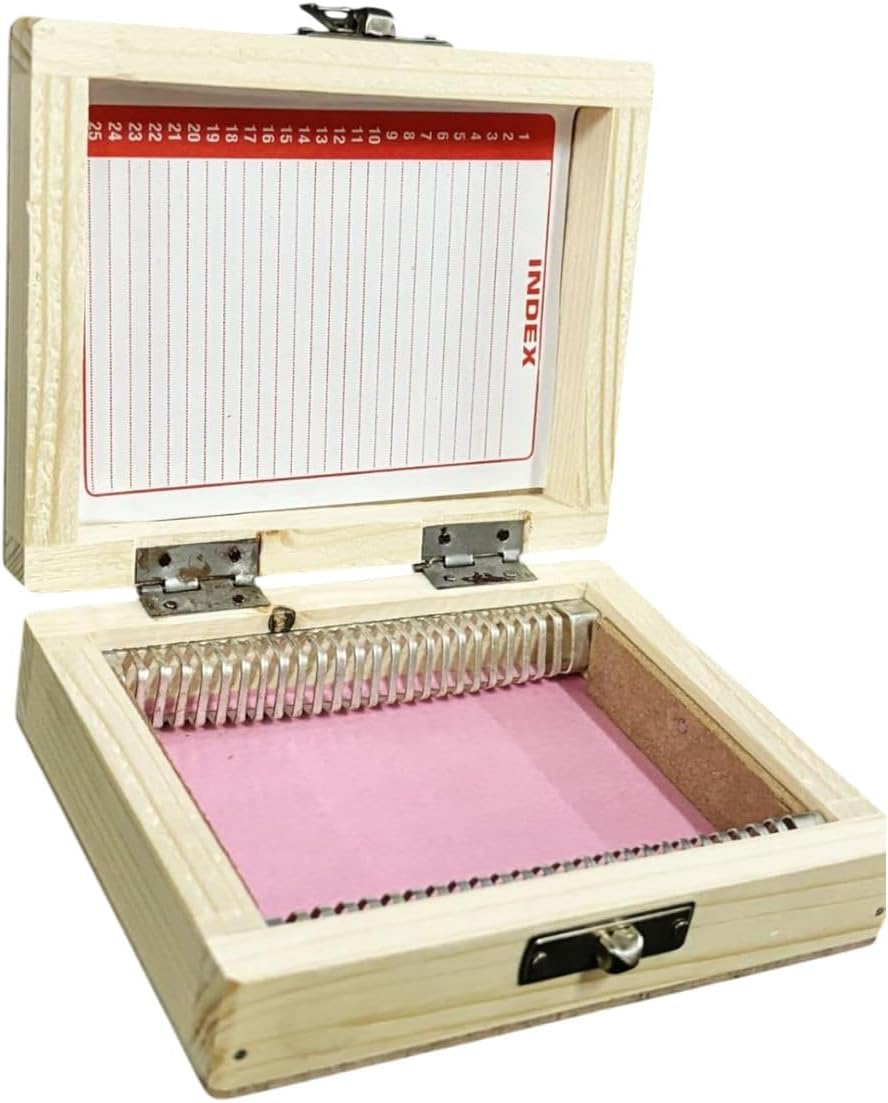 Microscope Slide Box or Microscope Slide/Biology Lab Equipment/Used in Laboratory/Microscope Slide Box with Index Holder/Slide Box/Used for Pathology lab (Wooden, 25 Slides)