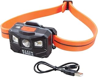 Klein Tools 56064 Rechargeable Auto-Off LED Headlamp, Silicone Strap, 400 lms, All-Day Runtime, for Work, Running, Outdoor Hiking, Camping