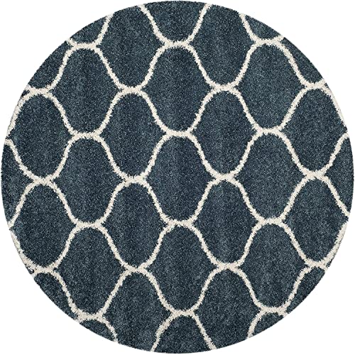 Image of Handwoven Microfibre 3D Rug for Living Room (Slate Blue & Ivory, 10 X 10 Feet (Round), Microfibre)