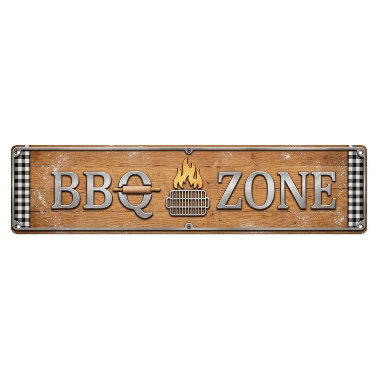 BBQ Zone Rustic Kitchen Metal Tin Skinny Sign Plaque Wall Decor for Cafe, Club Bar, Office, Home Garden Metal Poster 4x16Inch