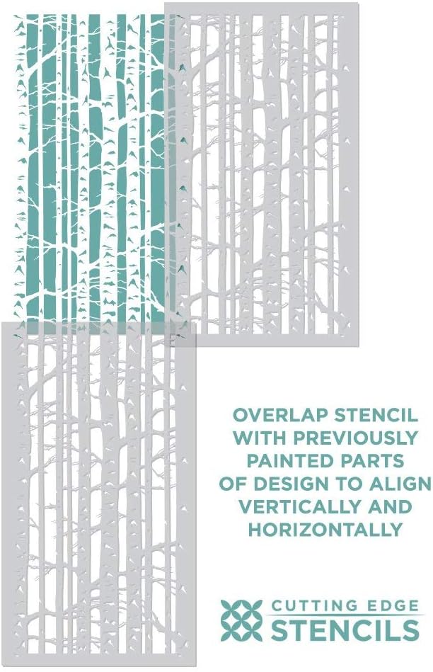 Birch Forest Wall Stencil - Reusable Large Wall Stencil for Painting Walls - Modern Forest Design for DIY Home Décor - Cutting Edge Stencils