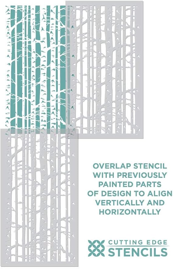 Birch Forest Wall Stencil - Reusable Large Wall Stencil for Painting Walls - Modern Forest Design for DIY Home Decor - Cutting Edge Stencils