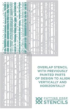 Birch Forest Wall Stencil - Reusable Large Wall Stencil for Painting Walls - Modern Forest Design for DIY Home Decor - Cutting Edge Stencils