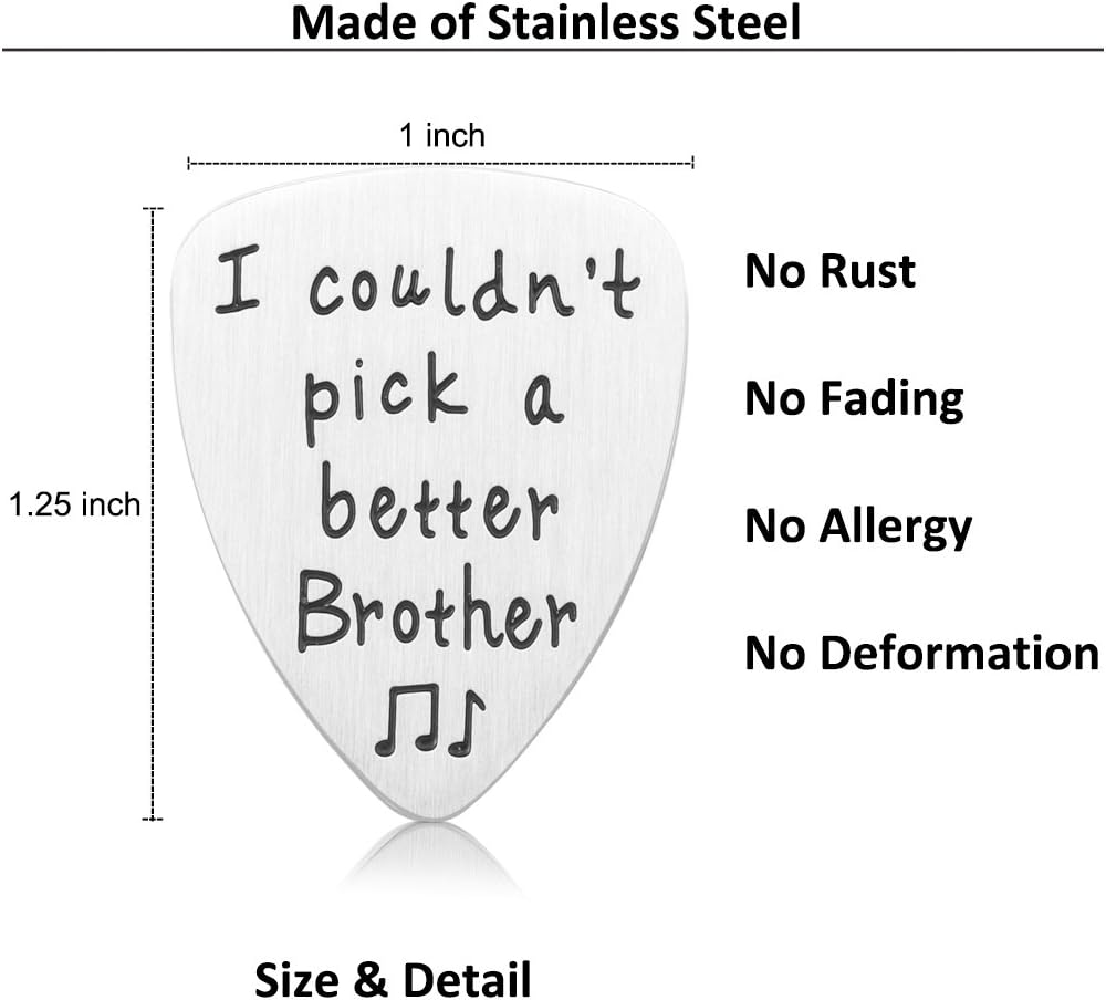 Birthday Gifts for Brother, Stainless Steel I Couldn't Pick A Better Brother Guitar Pick Jewelry - Image 3
