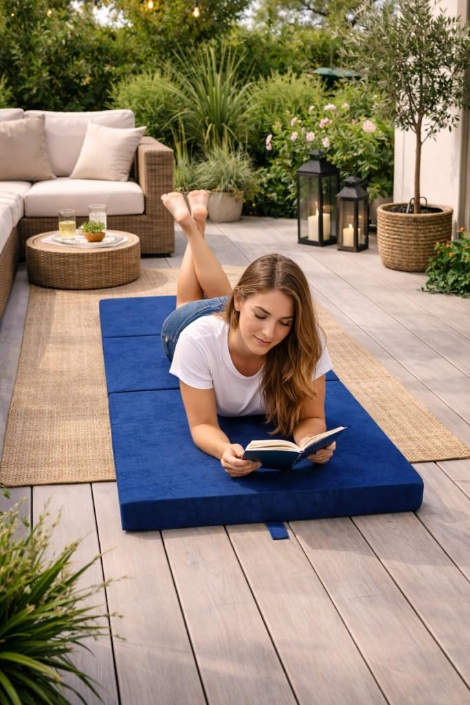 Odolplusz Matelas pliant, matelas d'invité, matelas de voyage, 65 x 180 x 7 cm, bleu