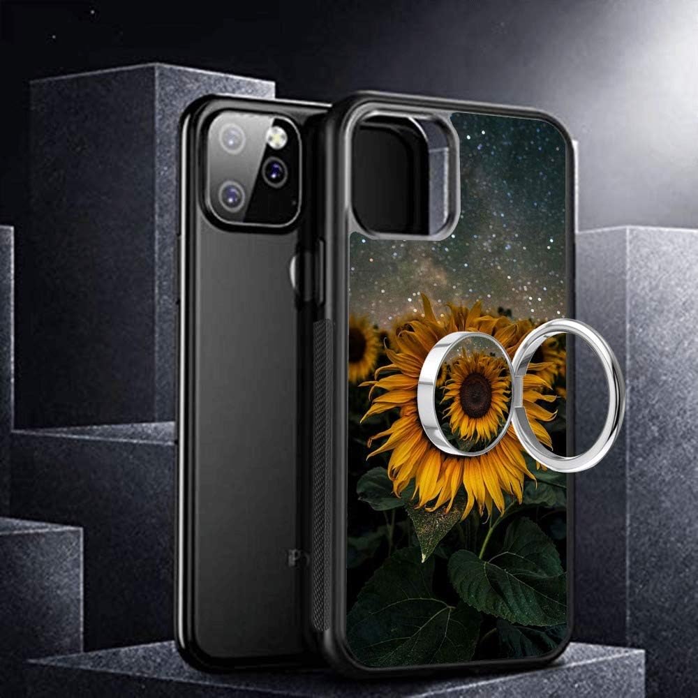 Universal Custom Sunflower iPhone 11 Pro Max Case with Ring Holder Kickstand Rotational Heavy Duty Armor Protective Soft TPU Bumper Shell Cover for iPhone 11 Pro Max
