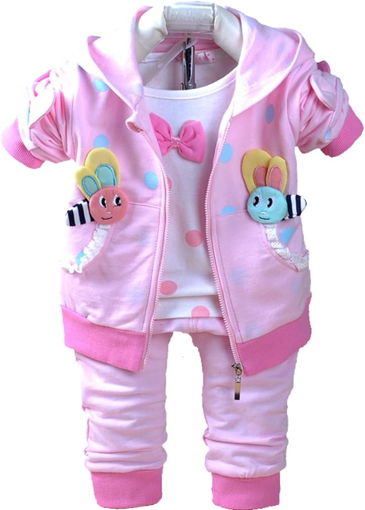 Yao 6M-4Y 3pcs Baby Girl Casual Hoodie Jacket Cotton T-Shirt Pants Sweater 18-24Months Pink