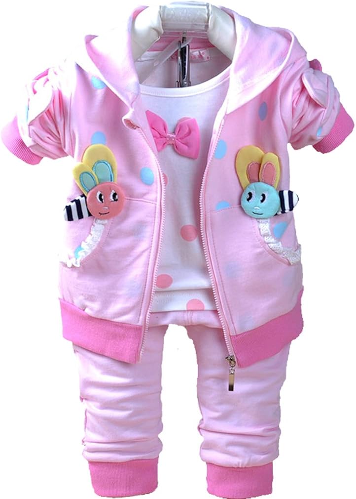 Yao 6M-4Y 3pcs Baby Girl Casual Hoodie Jacket Cotton T-Shirt Pants Sweater