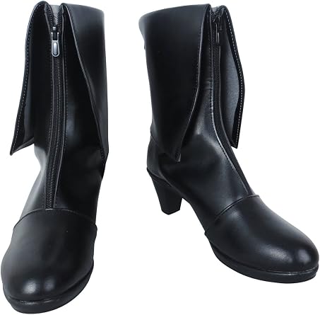 YuanCos Black Folded Heeled Boots Cosplay Shoes