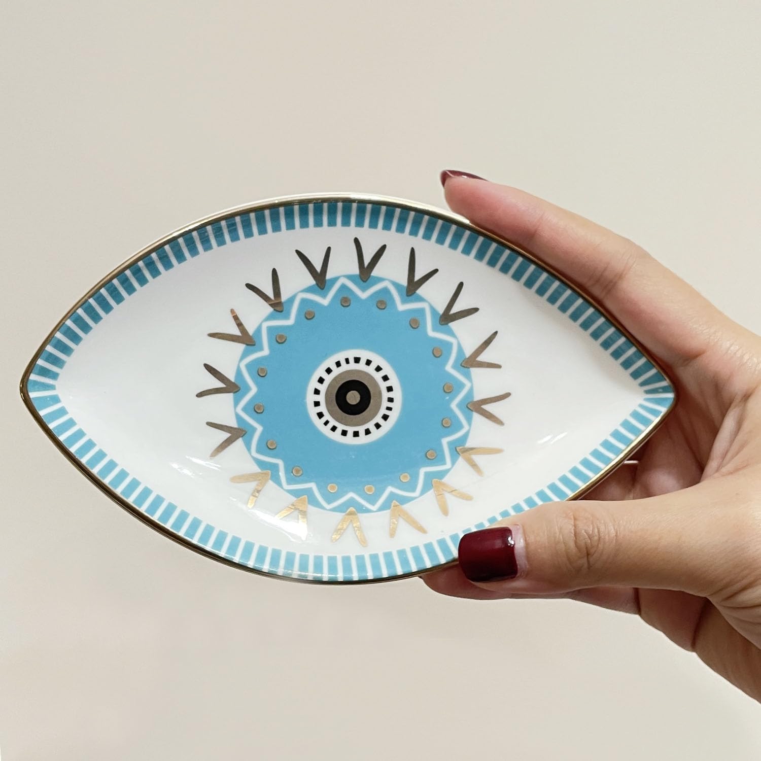 Nideen Plateau à Bijoux En Céramique Bleu - Organisateur Élégant Pour Bagues Et Bijoux