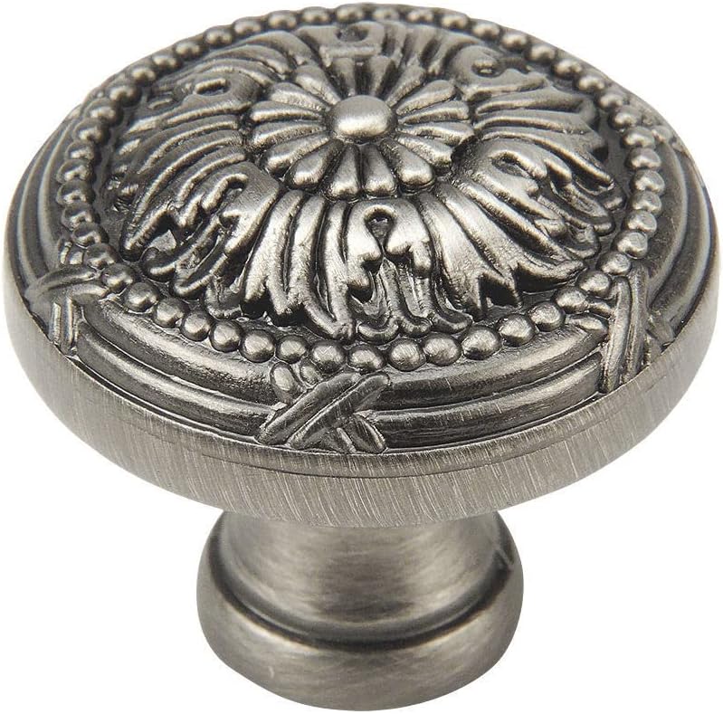 Cosmas 5 Pack 9460AS Antique Silver Cabinet Hardware Round Knob - 1-1/4" Diameter