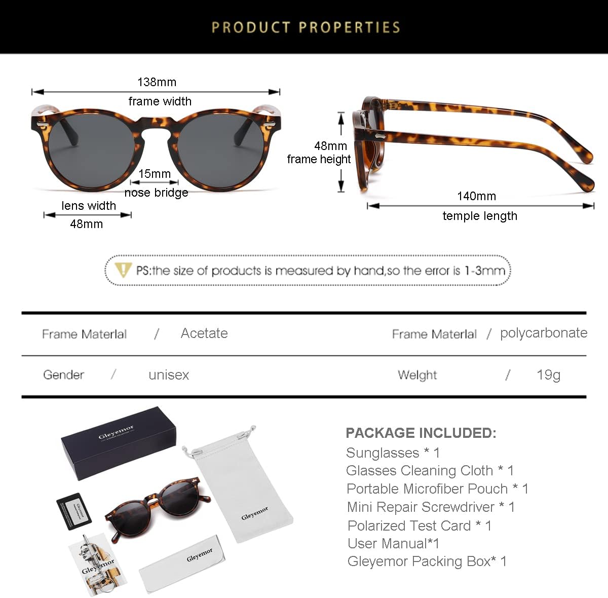 Gleyemor Vintage Polarized Sunglasses for Men Round Sunglasses UV400 Protection Retro Hand-crafted Acetate Frame - Image 6