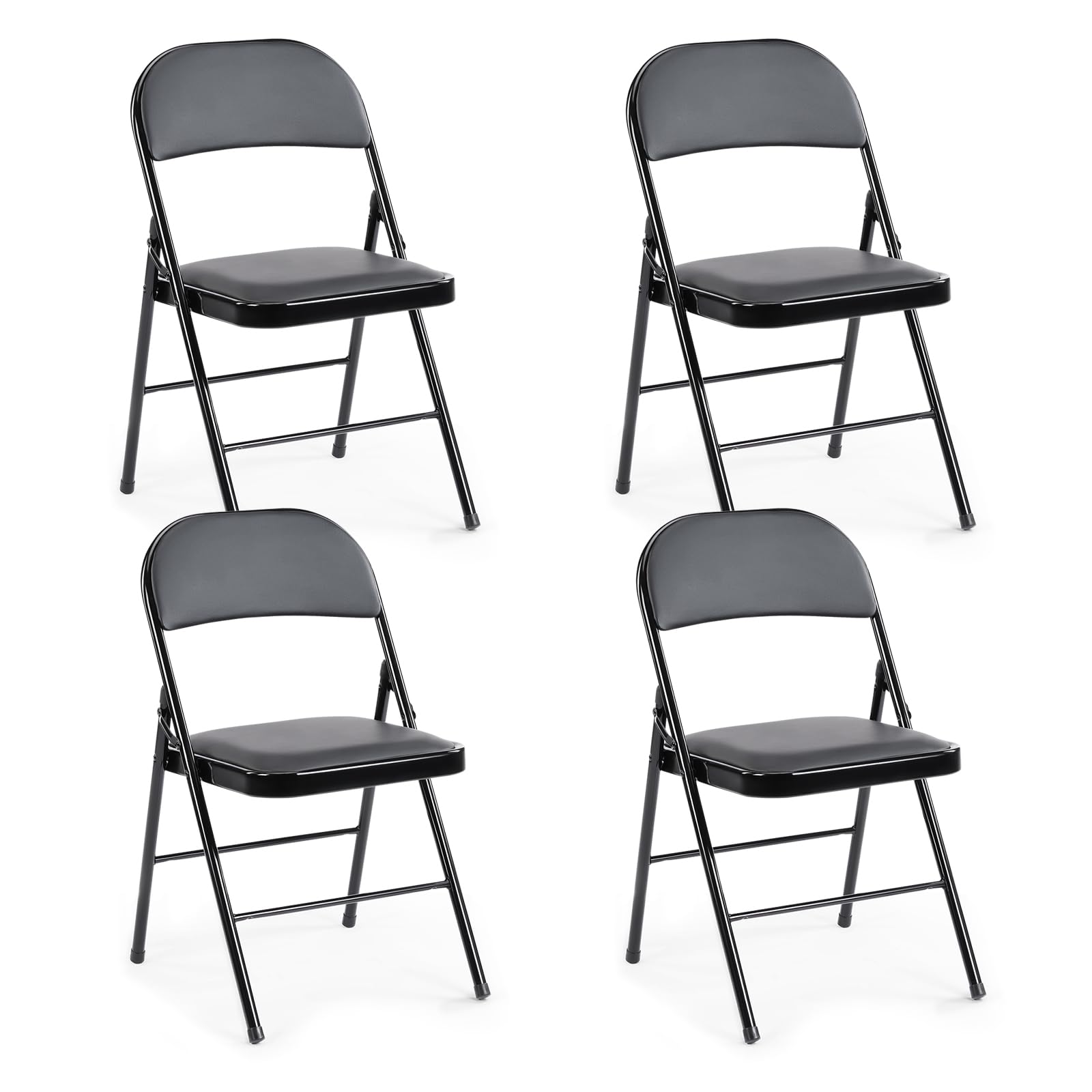 DUMOS 4 Pack Leather Padded Folding Chair, Portable & Stackable Dining Chairs Sets with Steel Frame, for Indoor Outdoor, Home, Office, Party, Black