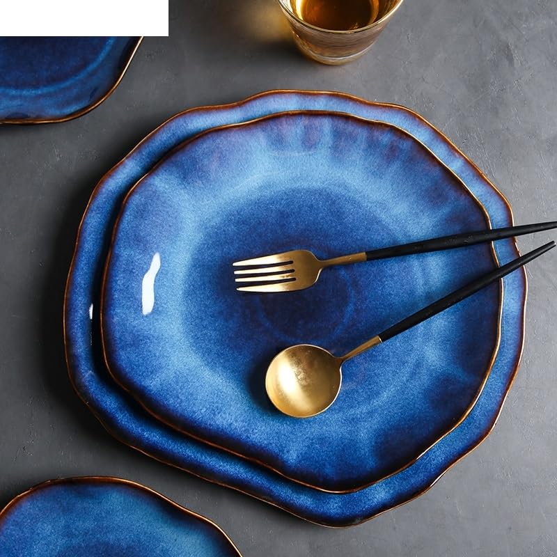 Grandes assiettes plates en céramique de style japonais - Design irrégulier - Empilables - Pour salade et dessert - Service de table XL - Parfait pour le divertissement et une utilisation quotidienne