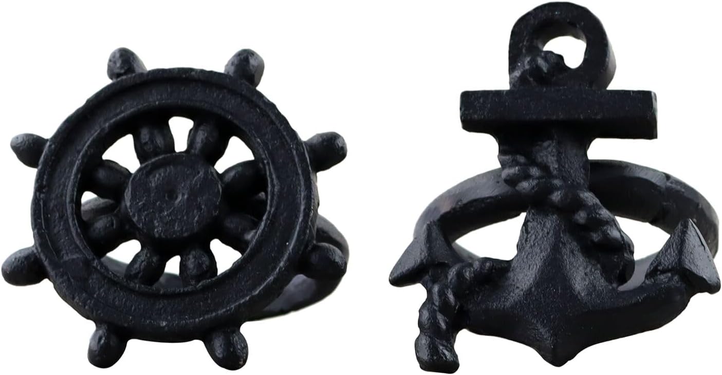 Handmade Napkin Rings Set of Nautical Anchor and Rudder, Crafted from Cast Iron, Ideal for Table Decorations, Wedding, Dinner, Party (Black, 1.77″)