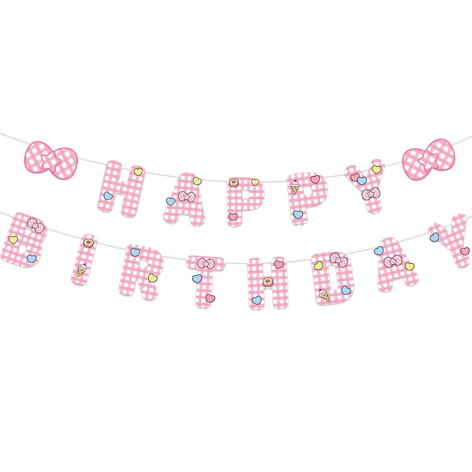 Pink Bow Happy Birthday Banner, Adorable Backdrop Hanging Party Decoration for Girls Princess Birthday Celebrations Cute Cartoon Themed Decor Supplies