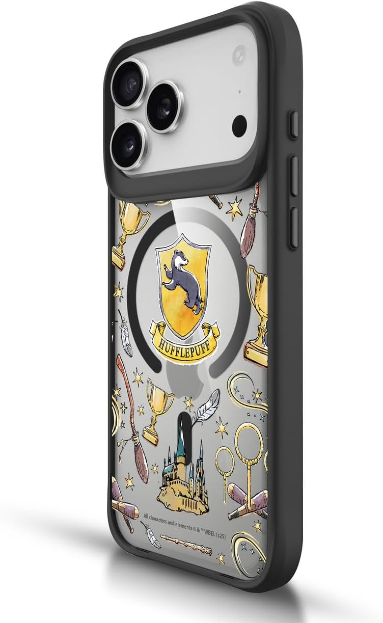 Head Case Designs Officially Licensed Harry Potter Hufflepuff Pattern Magical Icons Black Shockproof Bumper Case [Military Grade] Compatible with Apple iPhone 16 and Compatible with MagSafe