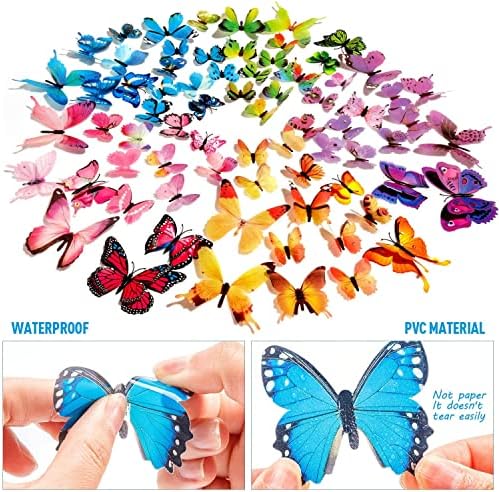 120PCS 3D Colorful Butterfly Wall Stickers, Butterfly Wall Decals, Removable Butterflies DIY Art Decor Crafts for Party Offices Bedroom Room Sticker Set