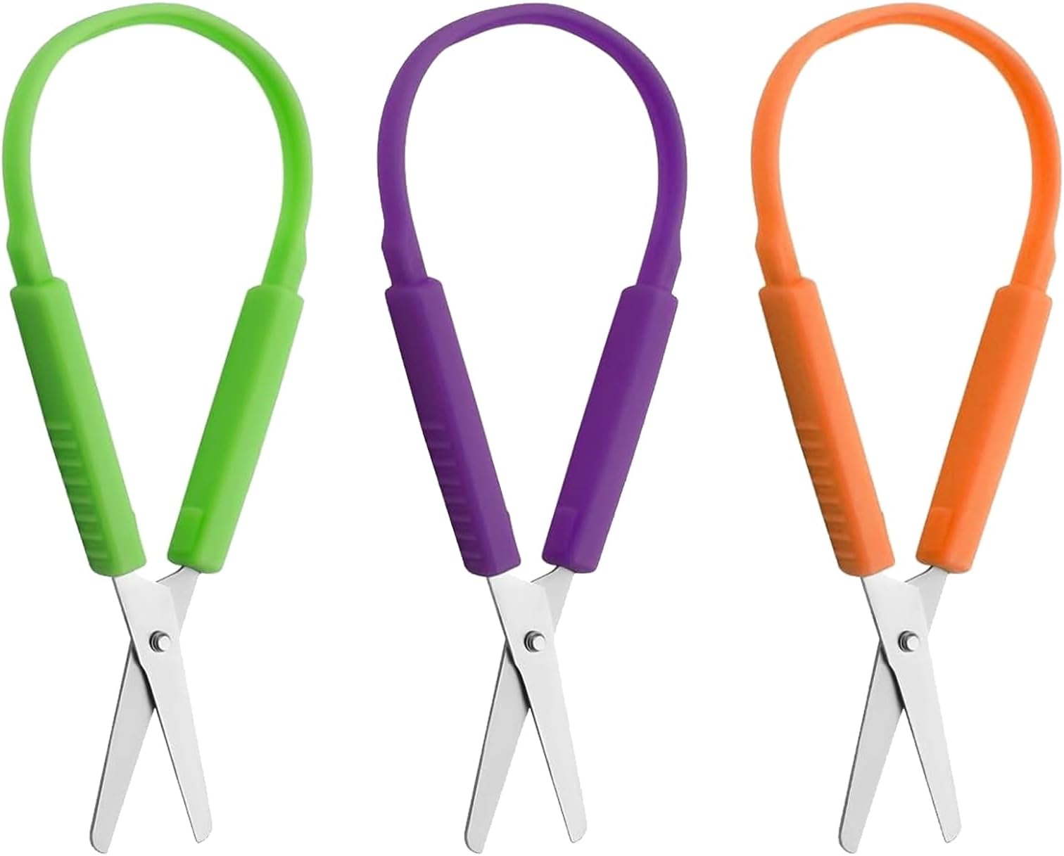 3 PCS Mini Loop Scissors, 13.5cm Colorful Kids Adaptive Cutting Scissors, Cute Self-Opening Safety Scissor for School Crafts Home Use