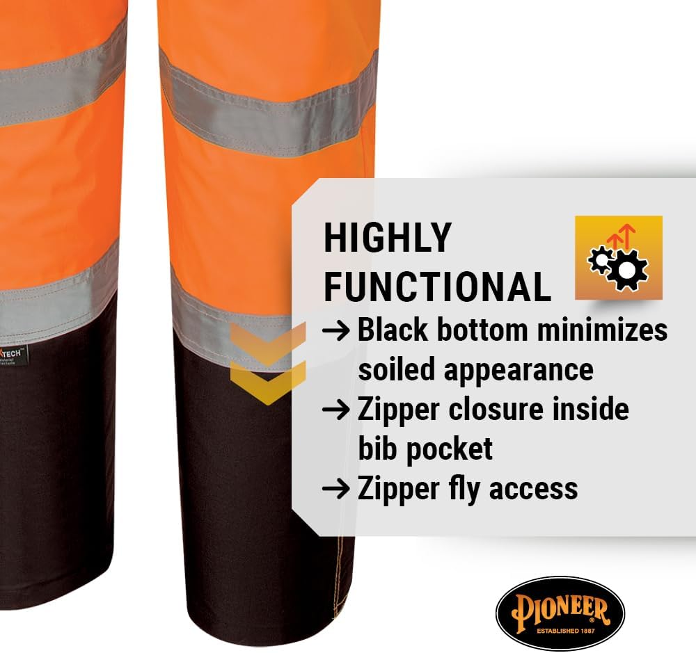 Pioneer Hi Vis Ripstop Waterproof Bib Pants/Overalls for Men - Reflective Safety Work Rain Pants - Image 6