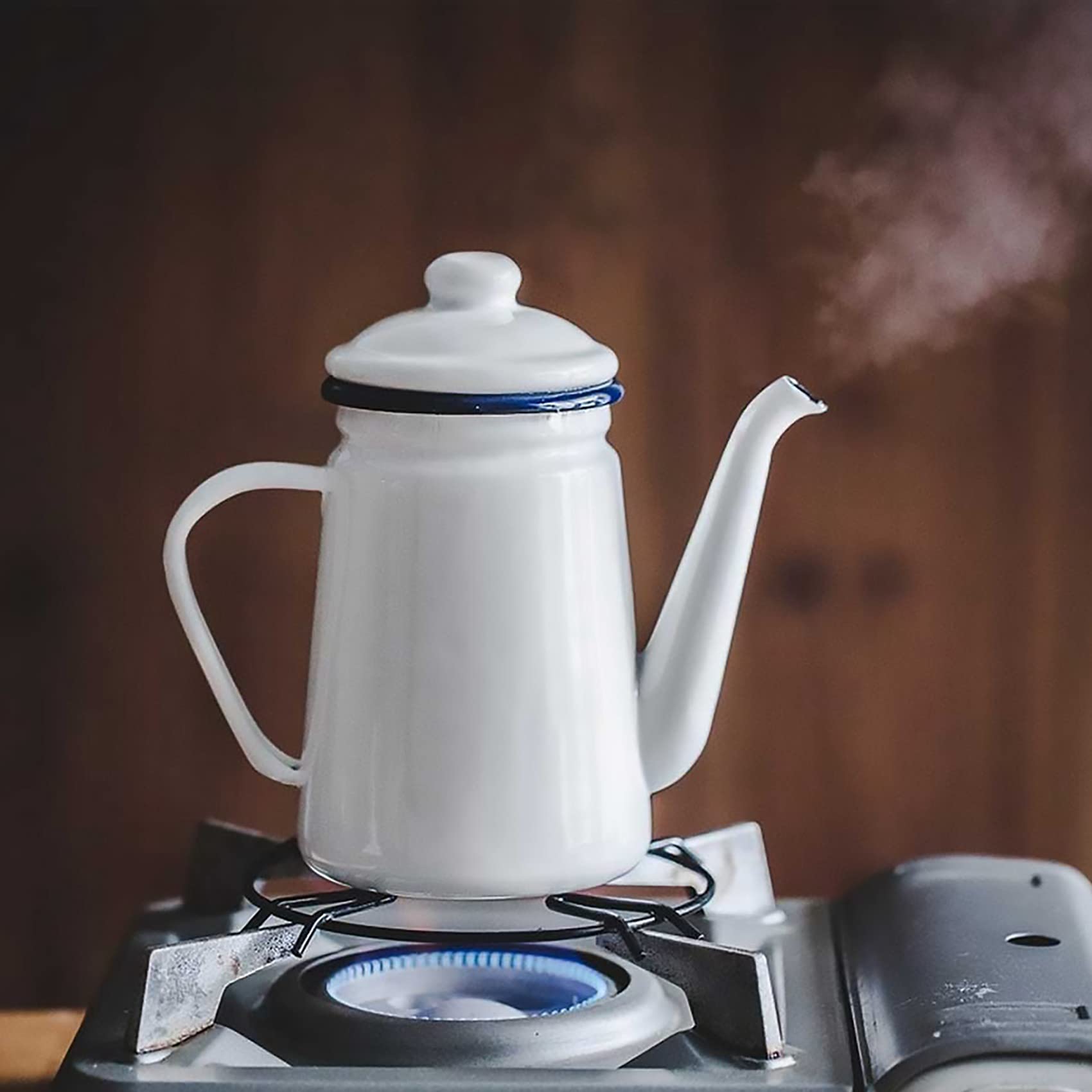 Pot à Café en éMail de Qualité SupéRieure de 1,1L à Verser sur Le Pot à Eau en Poudre de Lait ThéIèRe pour CuisinièRe à Gaz et CuisinièRe à Induction, Blanc