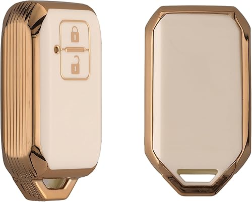 Miniatura 8 de kwmobile Funda compatible con Suzuki de 2 botones para llave de automóvil sin llave, protector de funda para llavero de automóvil, color blancodorado