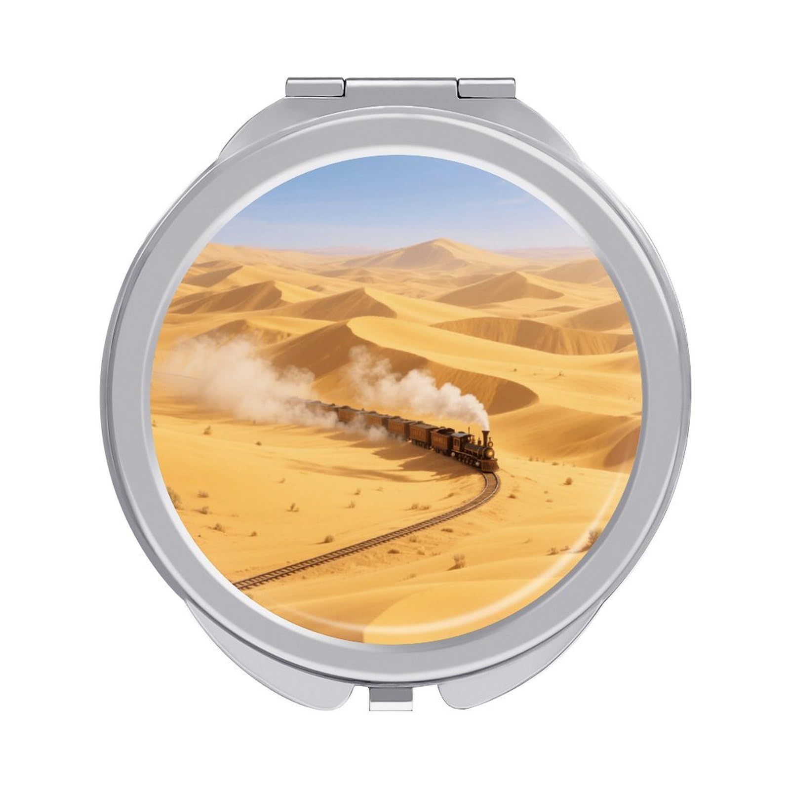 Fekiloot Style Golden Sand Dune Desert Travel Makeup Mirror Handheld Compact Mirror Portable Pocket Mirror Double-Sided 1X/2X Magnifying For Handbag And Purses