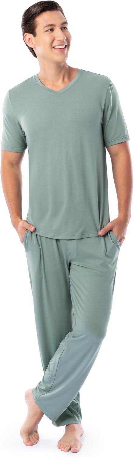 Fruit of the Loom mens 360 Stretch Short Sleeve V-neck Top and Pant Sleep Pajama Set - Image 6