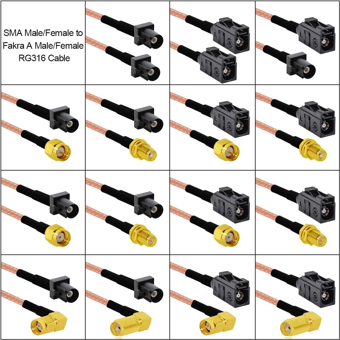 LIHUA elastyczny adapter kablowy Fakra typ A męski żeński czarny do SMA Ja-CK RG316 złącze 15 cm/30 cm/50 cm/100 cm (typ 2,100 cm)
