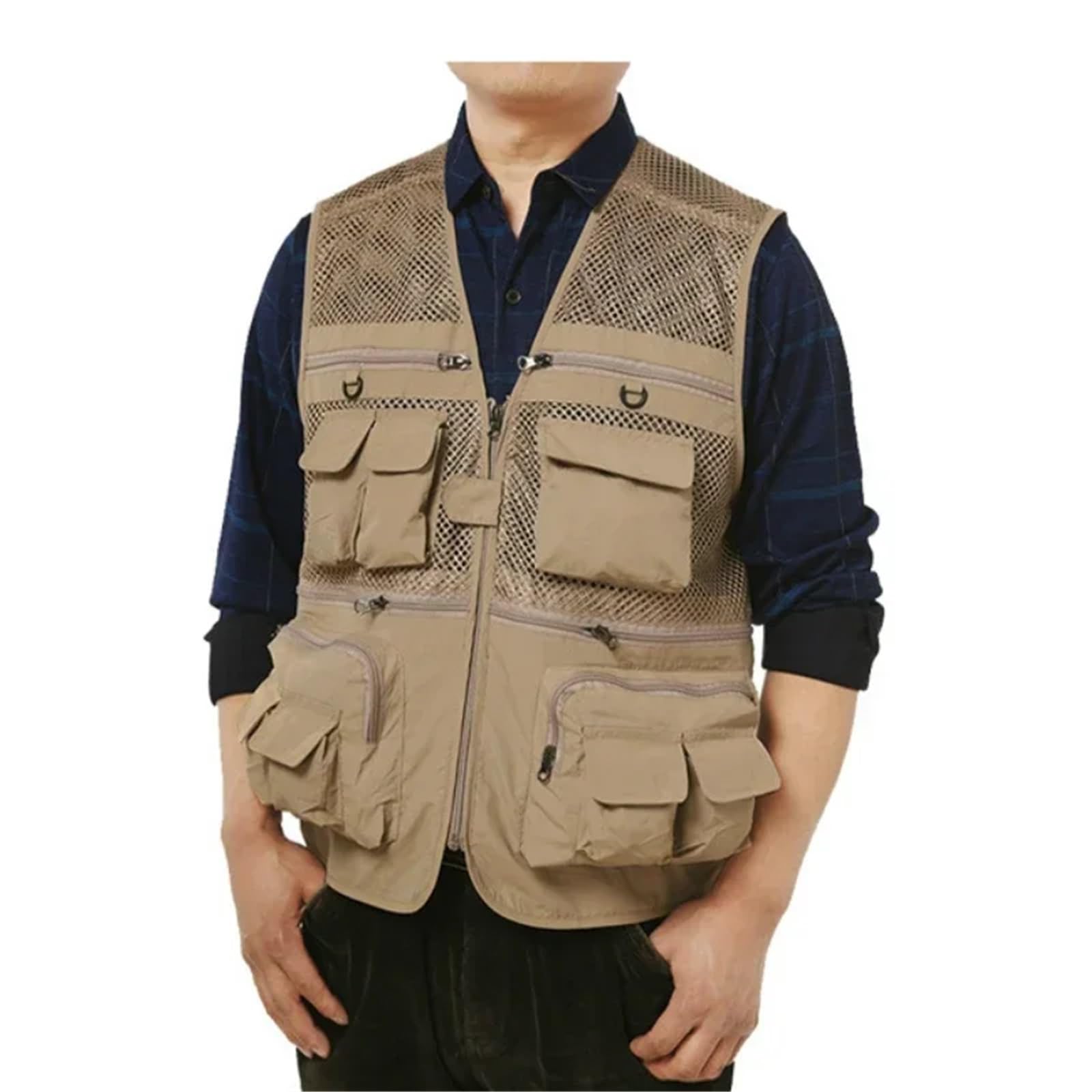 Gilet Multitasche Gilet da Pesca all'aperto Giubbotti in Rete Multitasche Traspiranti ad Asciugatura Rapida Gilet da Escursionismo Fotografico Gilet da Pesce(Khaki,XXL)