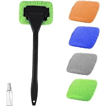 6PCS Car Windshield Cleaning Tool, Vehicle Windscreen Cleaner with 4 Washable and Reusable Microfiber Pads, Automotive Glass Wiper Cleaning Kit, Universal for SUV RV Truck