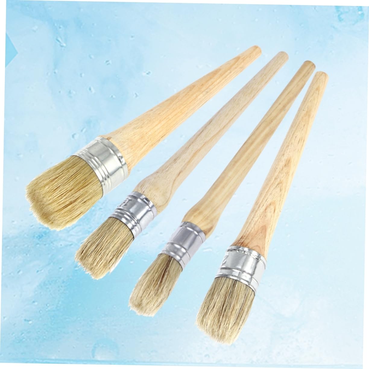 NUOBESTY Pinceau Rond à Manche Long en Bois, Lot de 4 Pièces