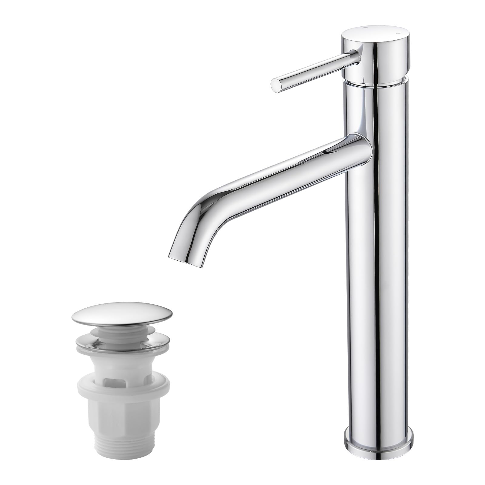 Hohe Wasserhahn Bad, Waschtischarmatur, Einhebel-Waschtischmischer, Waschtischmischer mit Warm- und Kaltwasseranschluss, Auslaufhöhe 19 cm, Hochstehend(28.5cm, chrom)