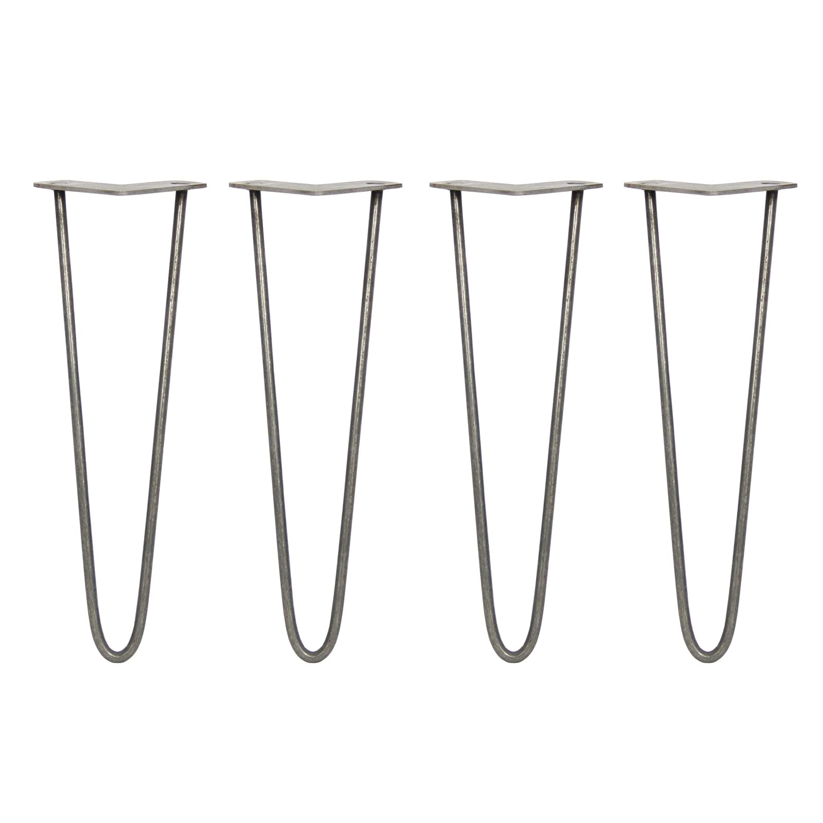 4 X Hairpin Legs / Hair Pin Set Furniture Desk Table 16" 2 Prong 10Mm Raw Steel 5055986112839