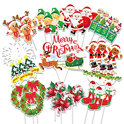 Howaf 37 Pcs Christmas Cupcake Toppers Picks, Including 13 Kinds Of Patterns.santa, Snowflake, Candy Cane, Gingerbread Man Etc. Cake Topper For Christmas Cake Decoration Party Food Picks #TOP16