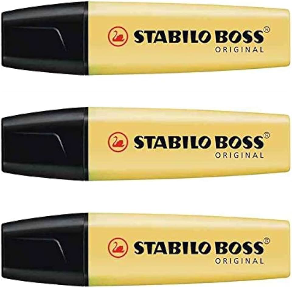 STABILO - Lote de 3 resaltadores BOSS Original Pastel Pte Biselada 2-5 mm, color amarillo pastel