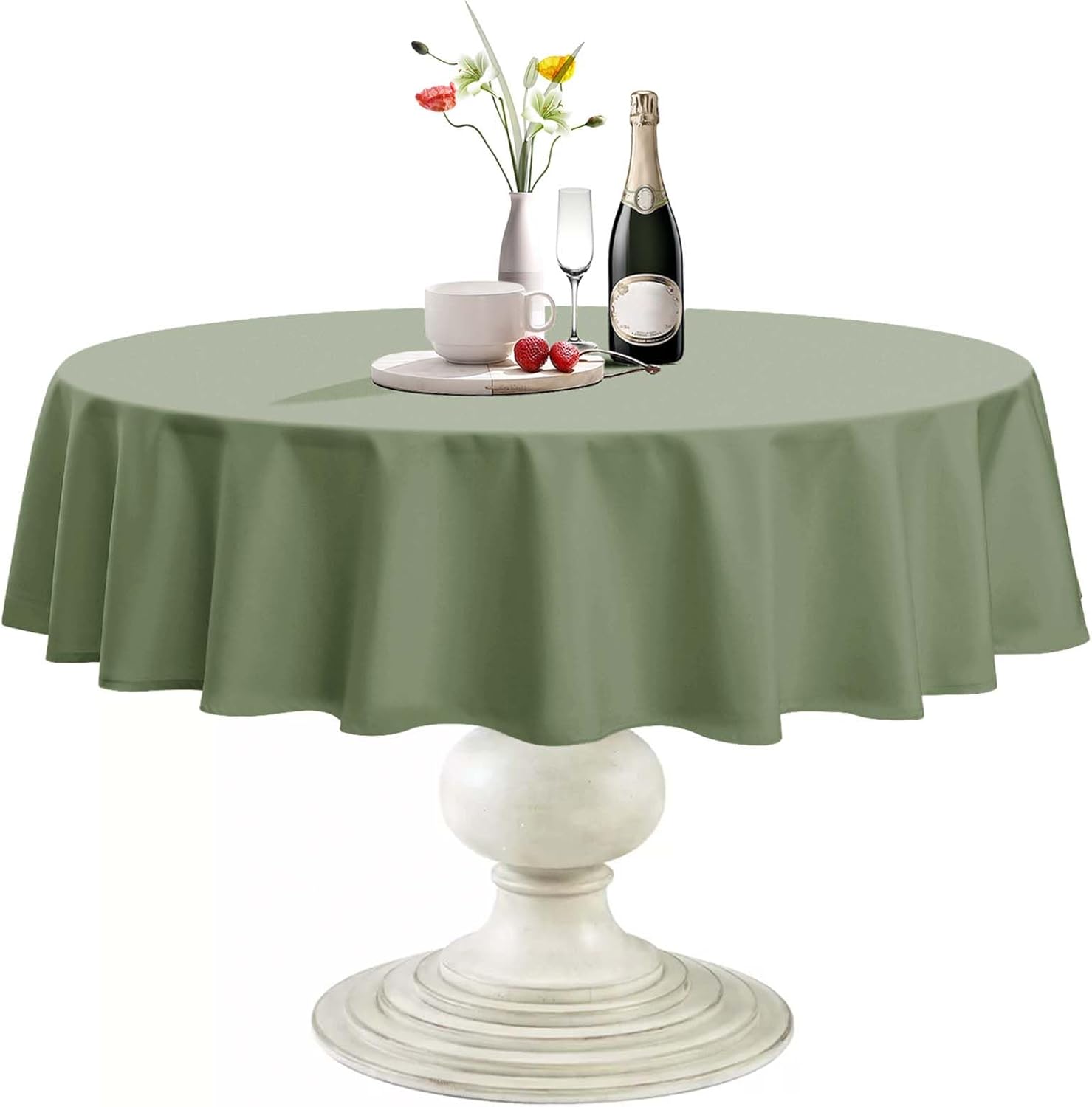 Softalker Round Tablecloth Spring, Waterproof & Stain Resistant Table Cloth Wrinkle Free Fabric Washable 210GSM Polyester Table Cover for Spring/Party/Outdoor - 90 inch, Sage Green