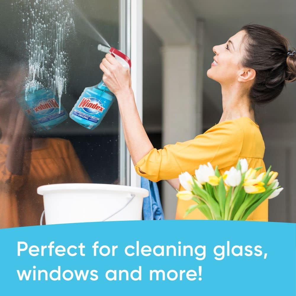 Windex Original Blue Window, Glass and Mirror Cleaner, Removes Fingerprints, Smudges, and Smears, Shine Spray, Bottles Made from 100% Recycled Plastic, 765mL - Image 6