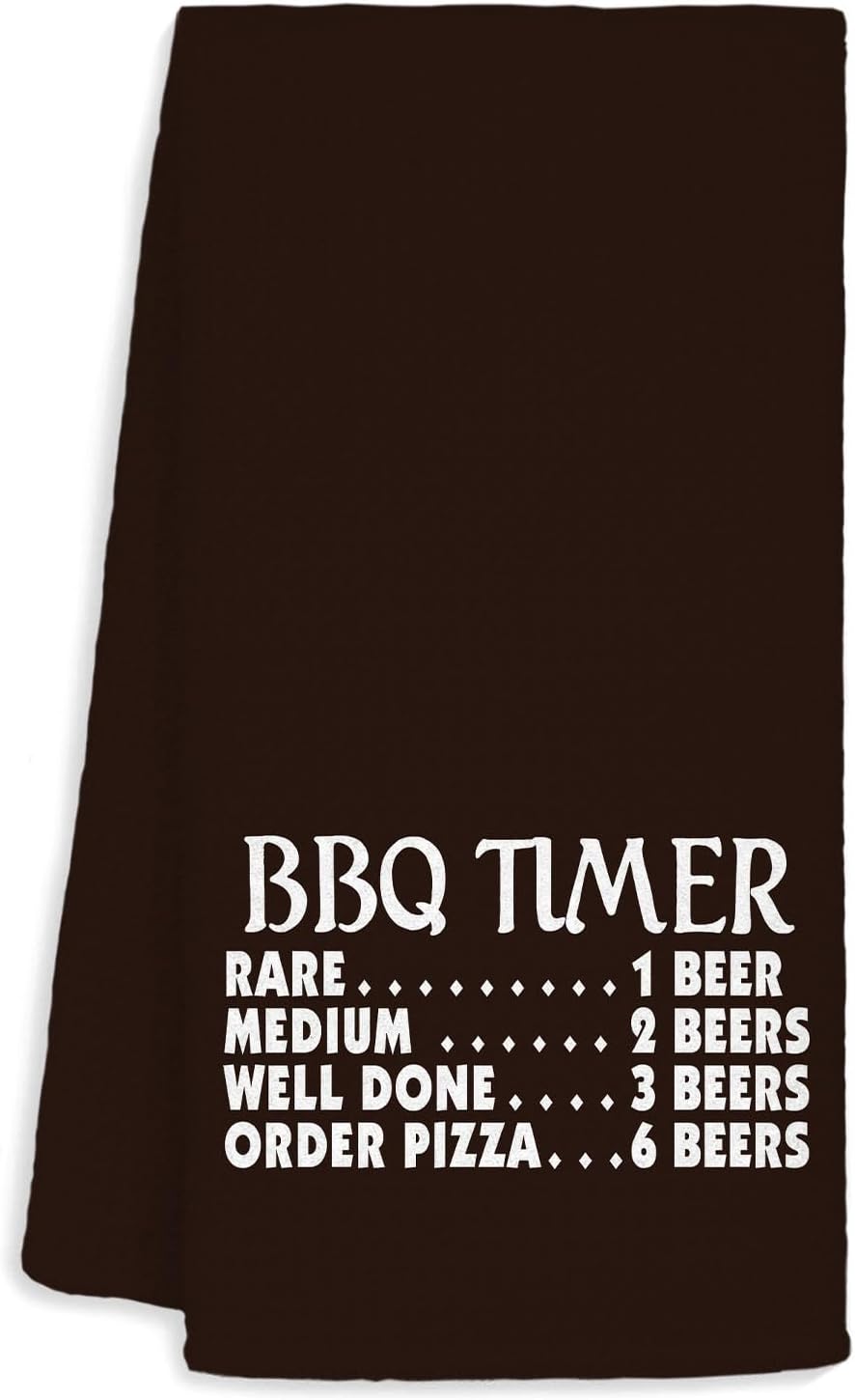 Funny BBQ Timer Cookout Hand Dish Towels for Kitchen - BBQ Decor, Black Kitchen Decor, Grilling Towel Accessories, 16×24 Inch,Cooking Gifts for Grill Lover