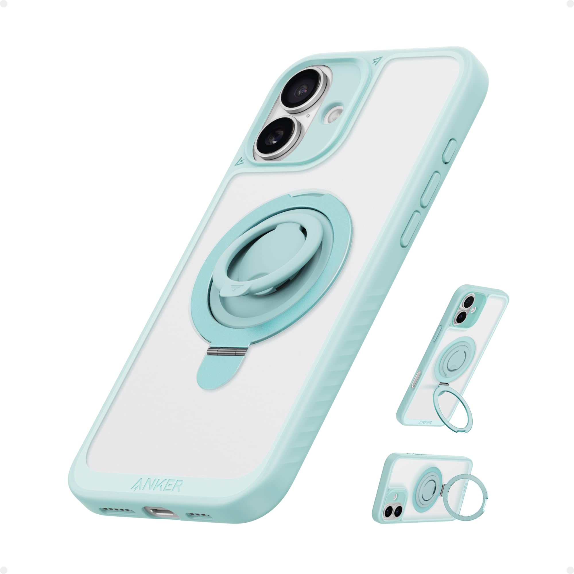 Anker Magnetic Ring Stand for iPhone 16 Case, Silicone Finger Ring Grip Stand Holder, Military Grade Drop Tested, Compatible with MagSafe, Built in Kickstand, Soft Edge Anti-Fingerprint, Green