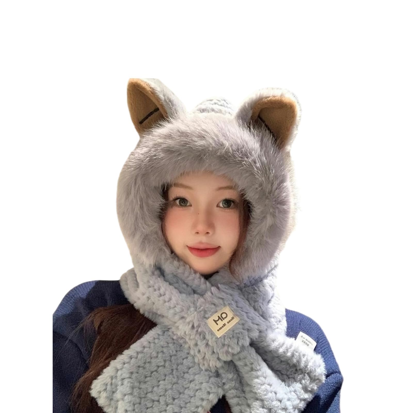 Women’s Winter Plush Hat and Scarf Set 2-in-1 Fleece Hoodie with Cute Fox Ears Cozy Neck Warmer for Cold Weather Perfect for Outdoor and Daily Wear