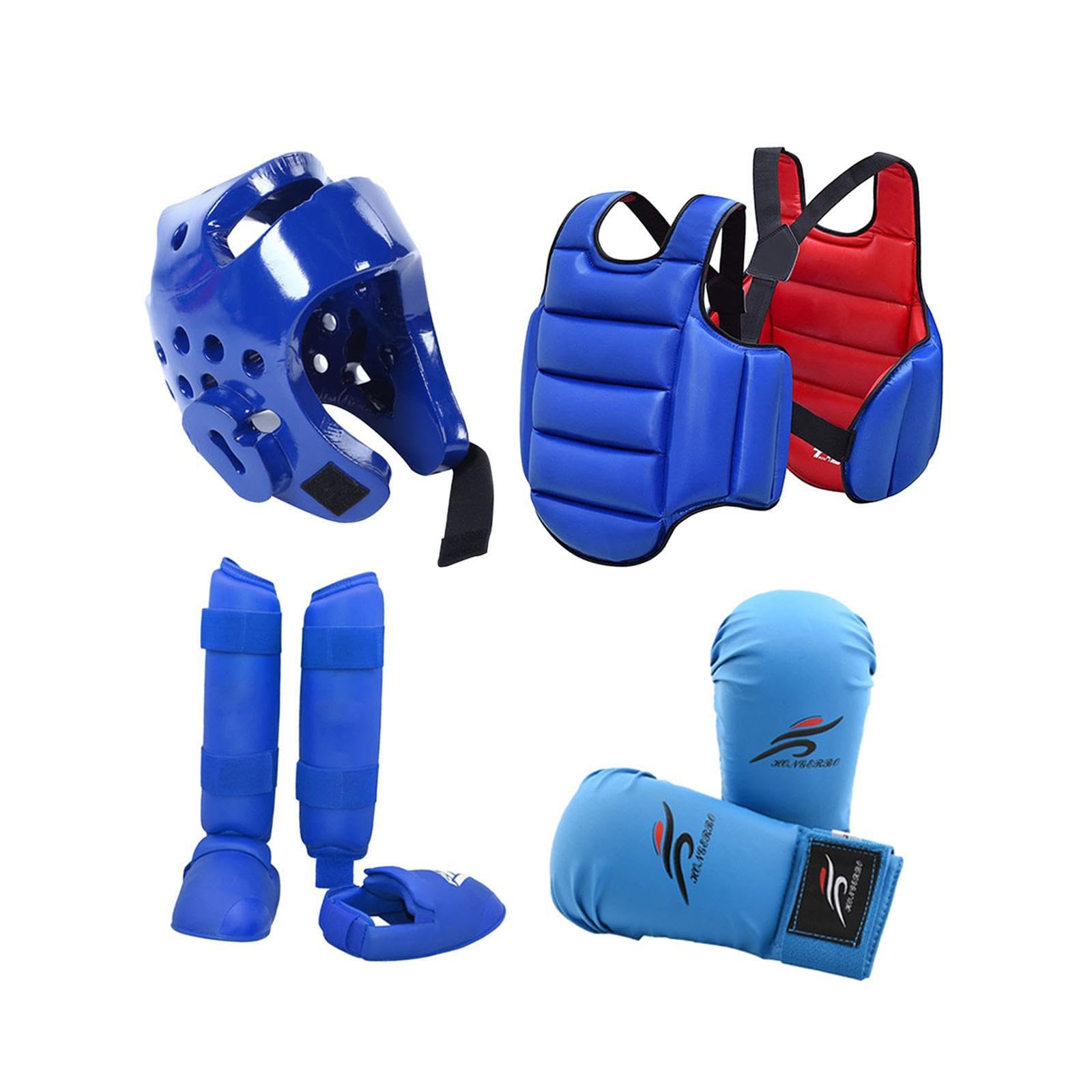 Karate Sparring Set Casco Boxeo Guantes Espinilleras Protector Corporal Entrenamiento Competición