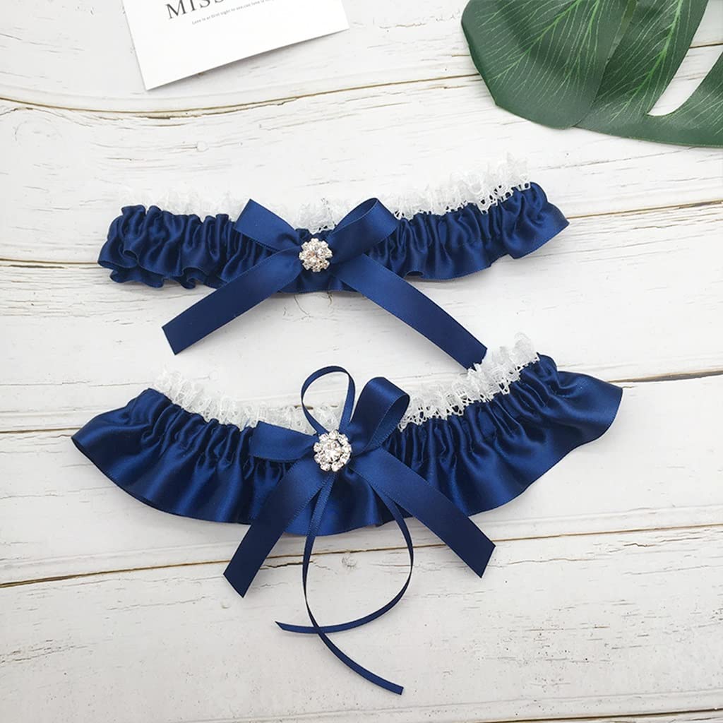 Podwiązka koronkowa Rhinestone Stretch satynowa kokarda seksowne podwiązki dla kobiet/panna młoda podwiązka na uda (kolor: czarny, rozmiar: 2 szt.)