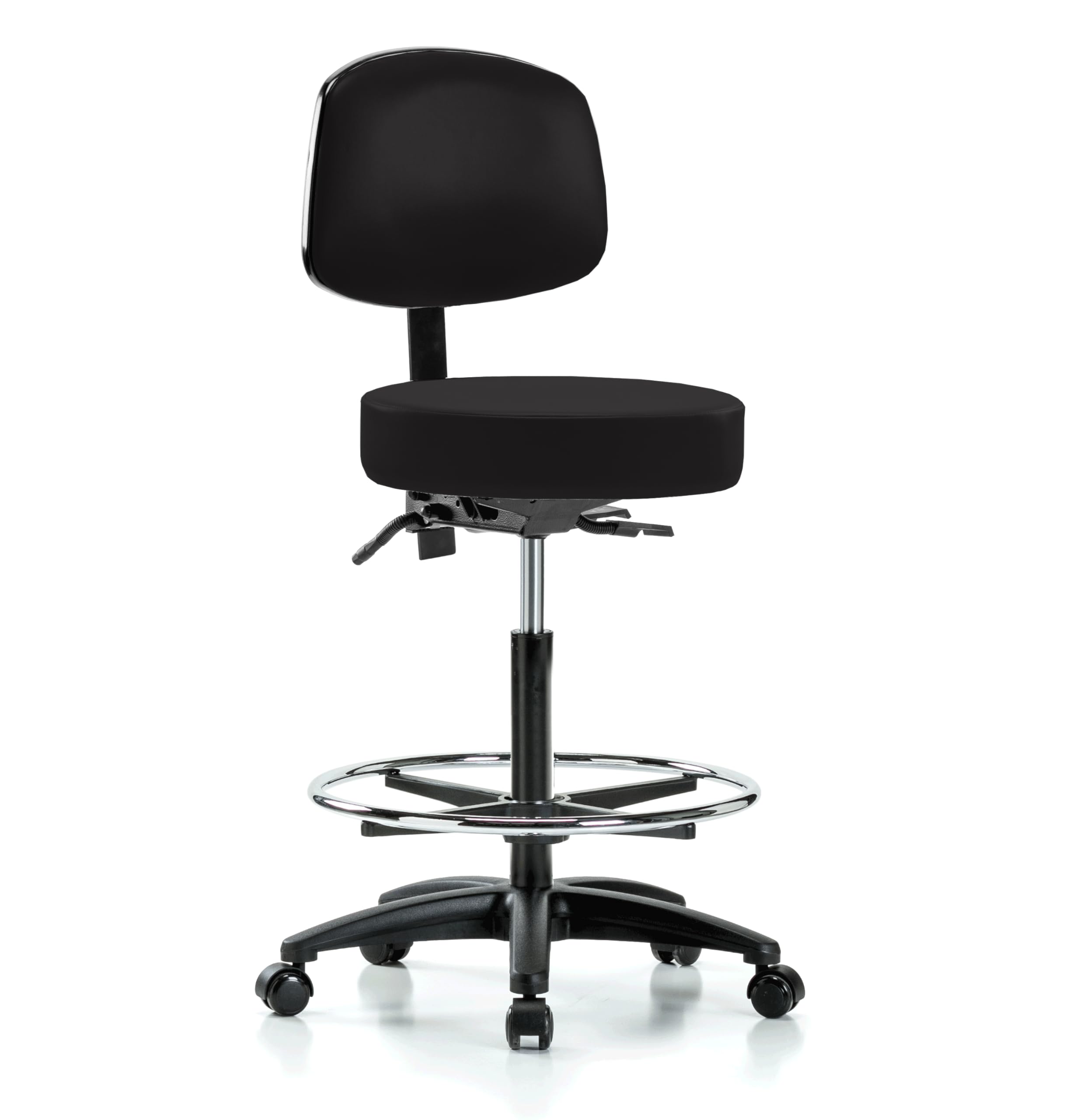 Perch Exam Stool with Foot Ring, Casters, 25-35", Black Vinyl