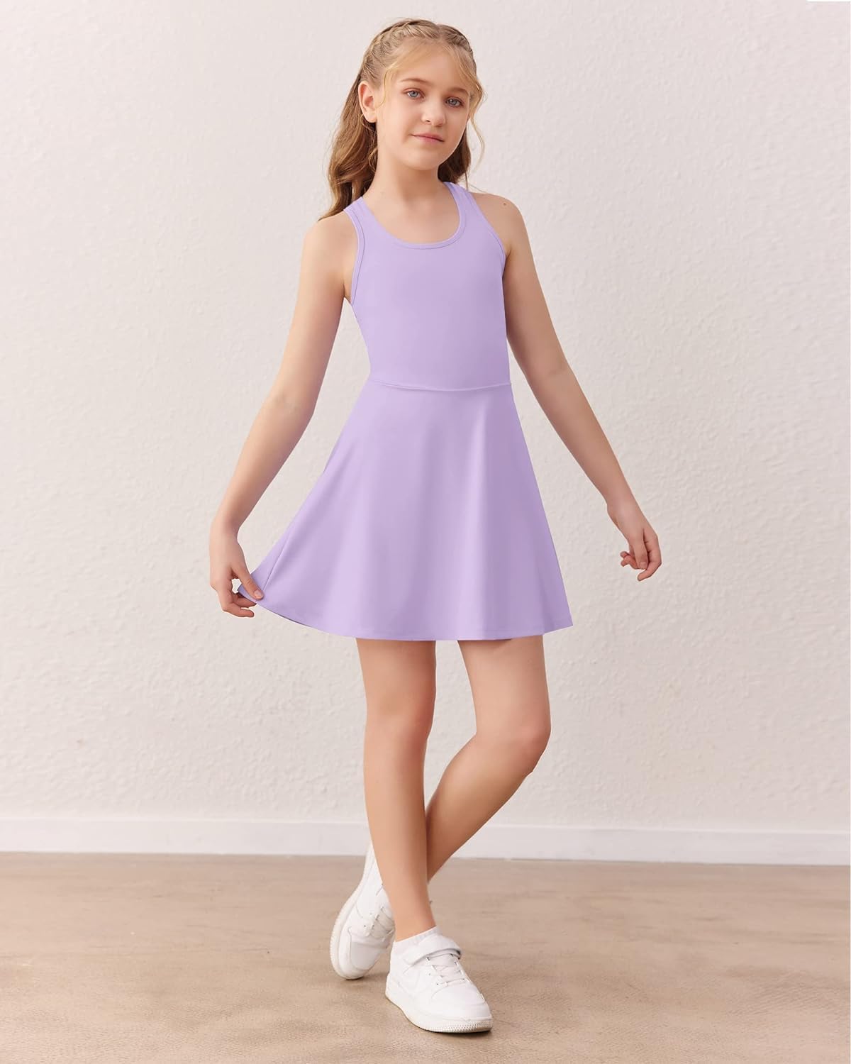 Haloumoning Robe de tennis pour fille - Sans manches - Dos nageur - Robe de sport pour l'école - Avec poches courtes