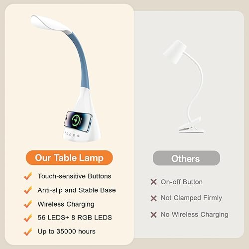 Miniatura 7 de Lámpara de escritorio con control de pantalla táctil LED, carga rápida inalámbrica inteligente de 50 W, ajuste de cuello de cisne de 360, 9 modos de