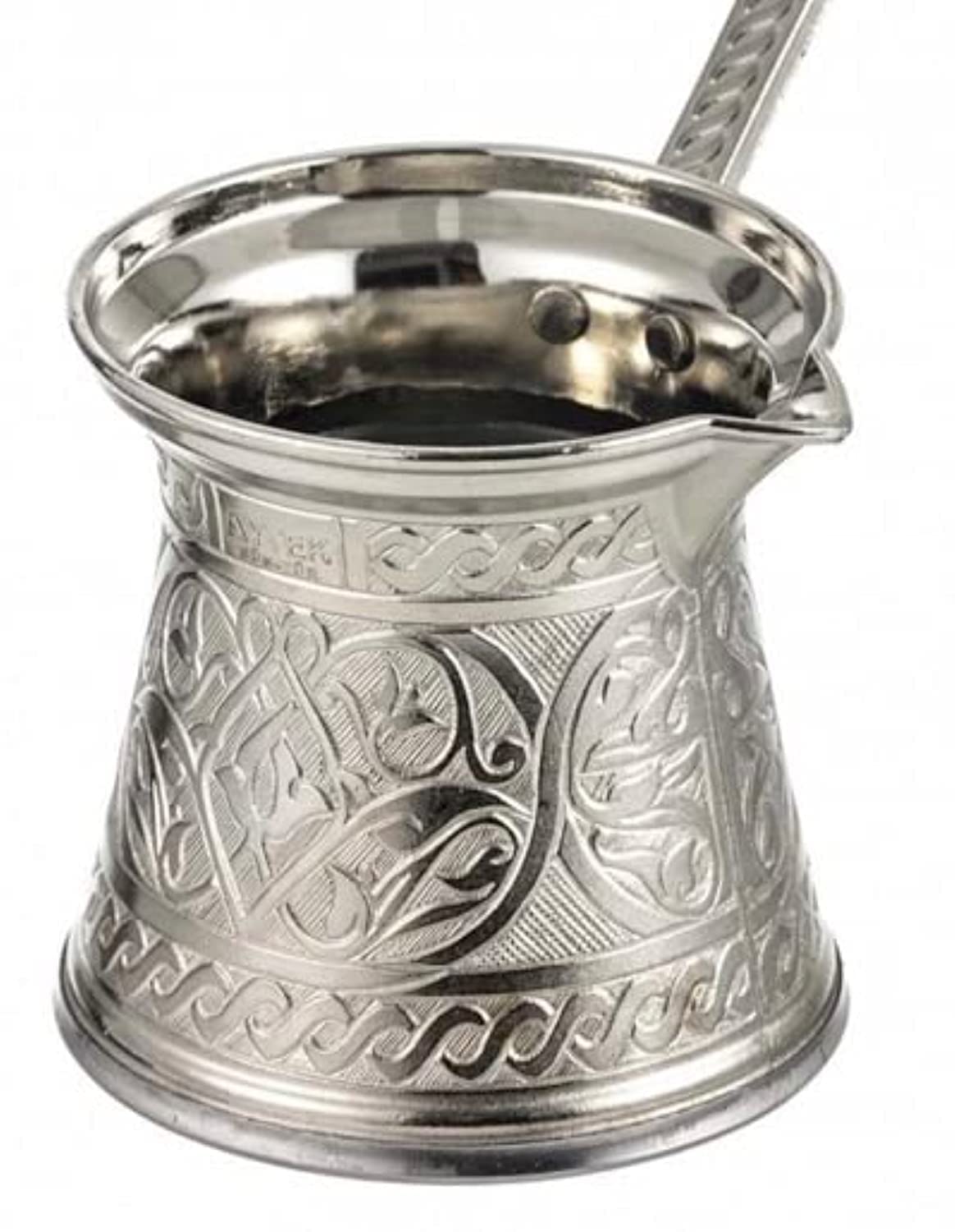 Silver Copper Turkish Coffee Pot, Greek Arabic Coffee Maker, Handmade Ottoman Hammered Cezve with Brass Handle,Turkish Copper Pot for Turkish Coffee | Arabic Coffee Copper Pot