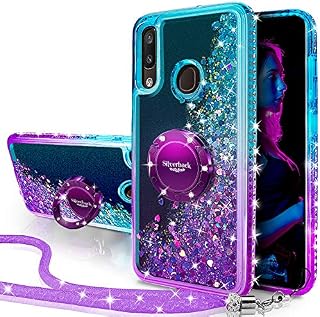 Miss Arts Galaxy A40 Case, [Silverback] Moving Liquid Holographic Glitter Case With Kickstand, Bling Diamond Ring Slim Protective Samsung Galaxy A40 Case for Girls Women -Purple