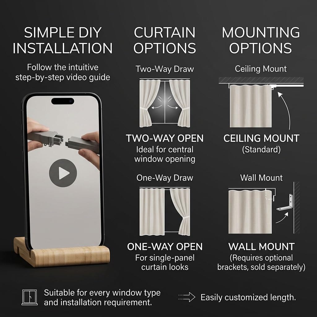 Quoya QL600 Smart Electric Curtain Track, Motorized Motor, Adjustable Track Length, Compatible with Alexa, Google, Siri, Apple Watch (up to 275 inches (7 metres) (Wall Brackets NOT Included) 8 61XfohiuBZL. AC SL1024